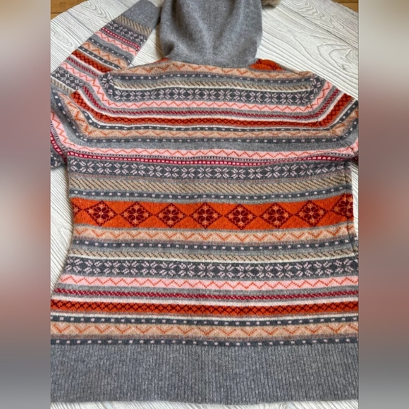 NWOT Boston Proper Argyle Fur Trim Full Zip Lamb's Wool Sweater Sz large - Picture 5 of 7